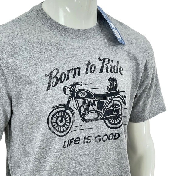 Life Is Good Crusher Tee Born To Ride Gray Heather Cotton Crewneck Mens Medium - Picture 5 of 11
